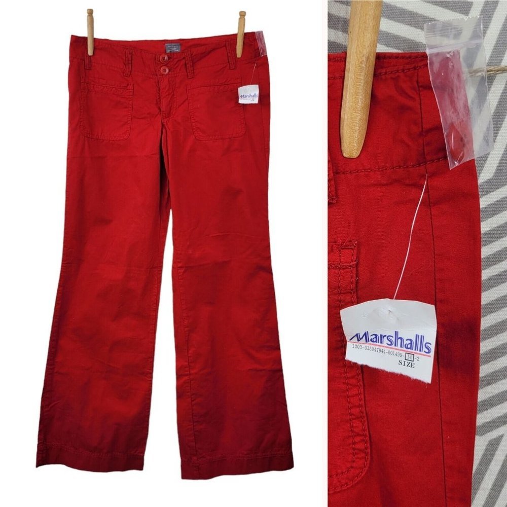 Vintage New Haven Supply Wide Leg Skater Rave Pants Womens size 10 35" Red mid